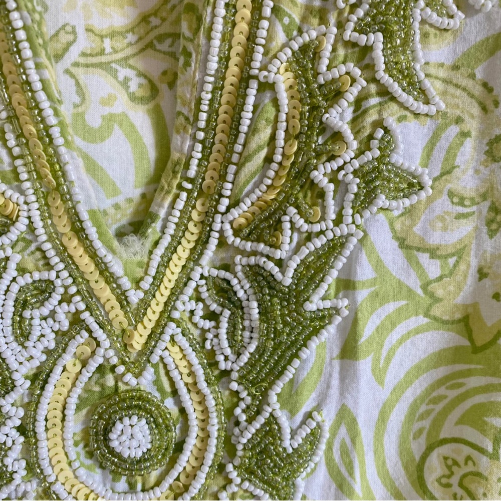 GORGEOUS EMBELLISHED PAISLEY DEEP PLUNGE V NECK 3/4 SLEEVE BLOUSE - Picture 5 of 14